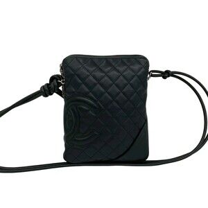 CHANEL Vintage Black Leather Logo Shoulder Bag